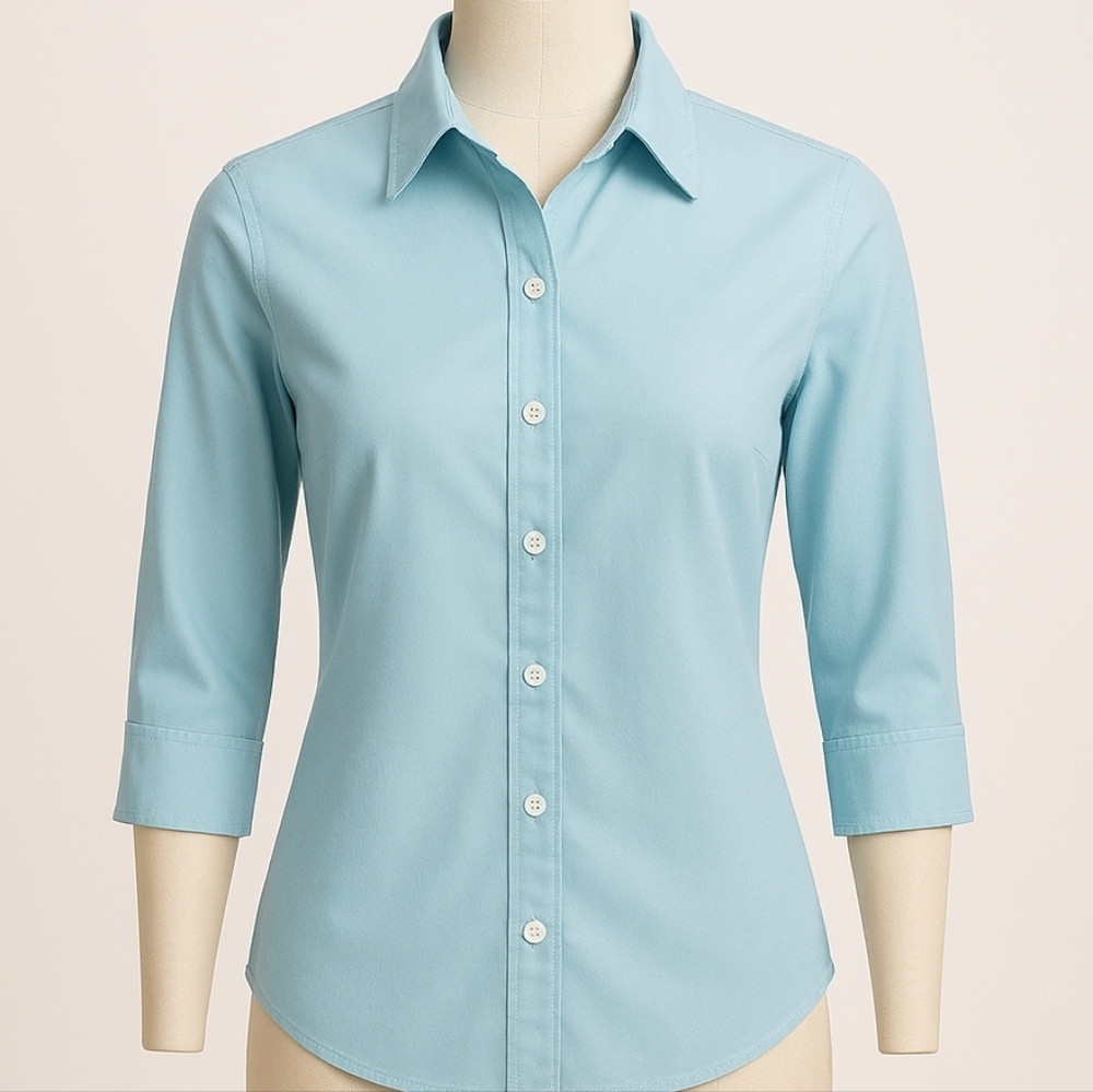 J.Crew Women’s 3/4‑sleeve button‑front shirt Powder Blue Size Medium